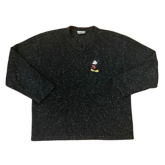 Walt Disney World Vintage Mickey Black Speckled Sweater Small Made in USA - Picture 1 of 5